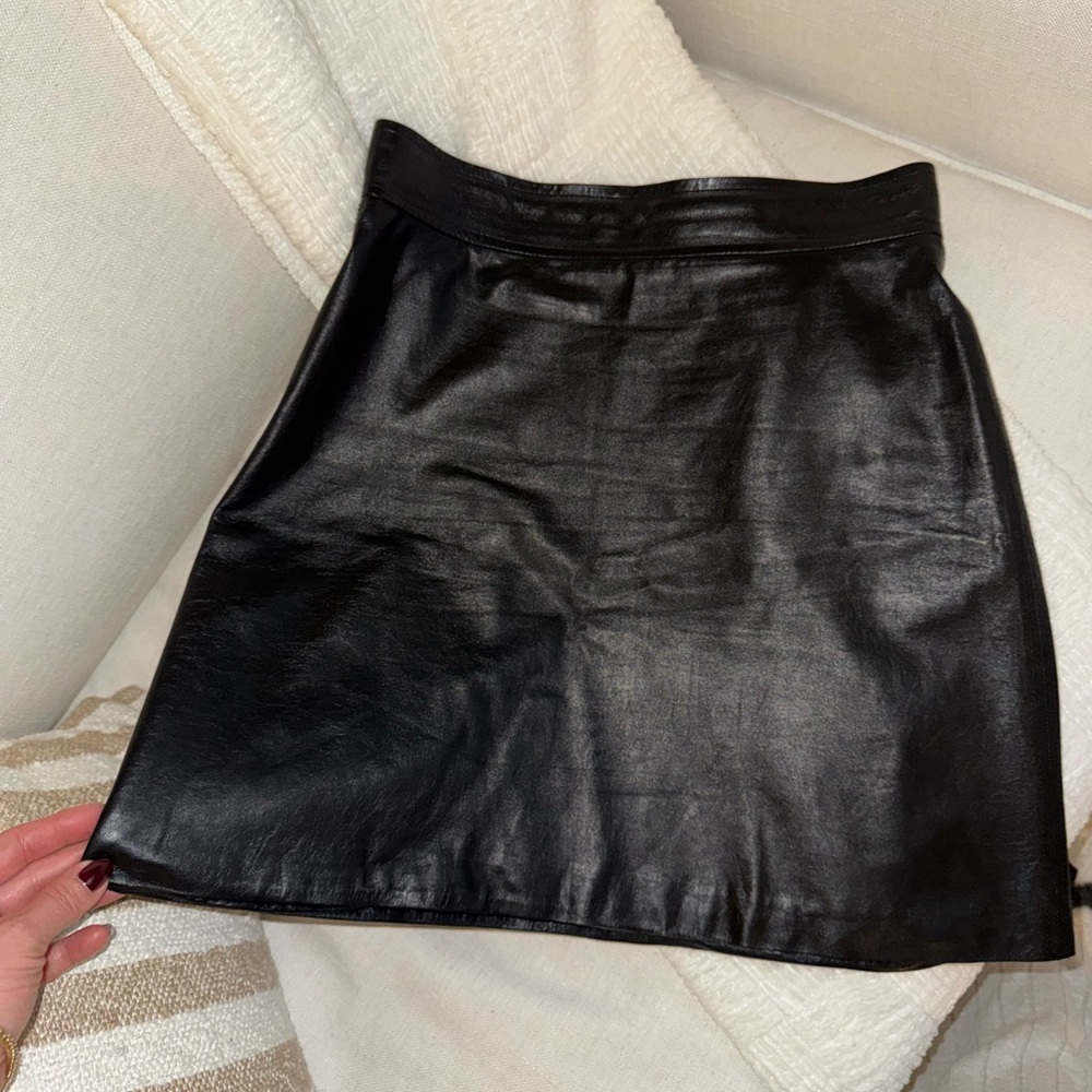 Theory Black Leather Mini Skirt
